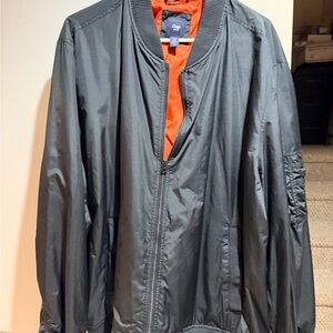 GAP Men's Charcoal Bomber Jacket with Orange Lining
